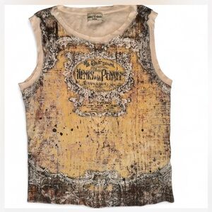 Skinny Minnie Y2K Sleeveless Tank Top vintage Grunge Graphic Print Medium Tan